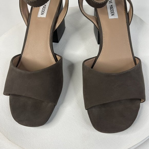Steve Madden Womens Devlin Taupe Open Toe Suede Sandal Block Heel Ankle Strap 11 - Picture 10 of 13